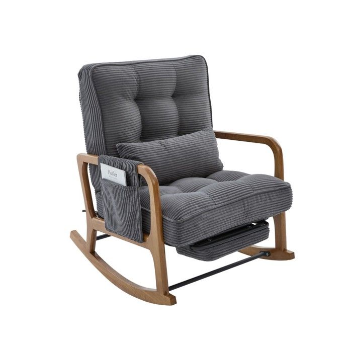 Fauteuil À Bascule Velours Côtelé Gris 70x80x92cm Repose-pieds Poches Latérales Et Coussin Lombaire Pour Salon Chambre Et Enfant Fauteuil À Bascule Velours Côtelé Gris 70x80x92cm Repose-pieds Poches Latérales Et Coussin Lombaire Pour Salon Chambre Et Enfant