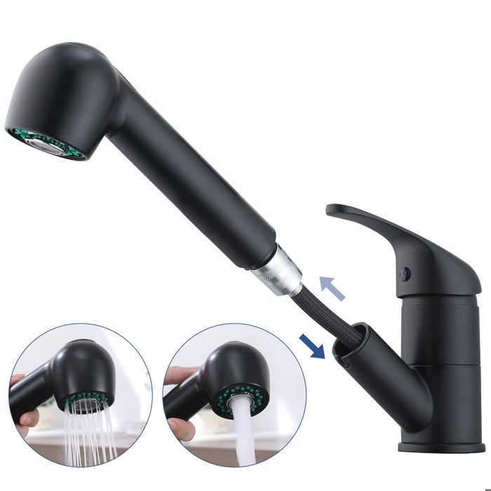 Robinet de Cuisine Bec Bas avec Douchette Extractible Mitigeur Cuisine Noir Rotatif à 180° avec 2 Modes de Jet en Acier Inox Robinet de Cuisine Bec Bas avec Douchette Extractible Mitigeur Cuisine Noir Rotatif à 180° avec 2 Modes de Jet en Acier Inox