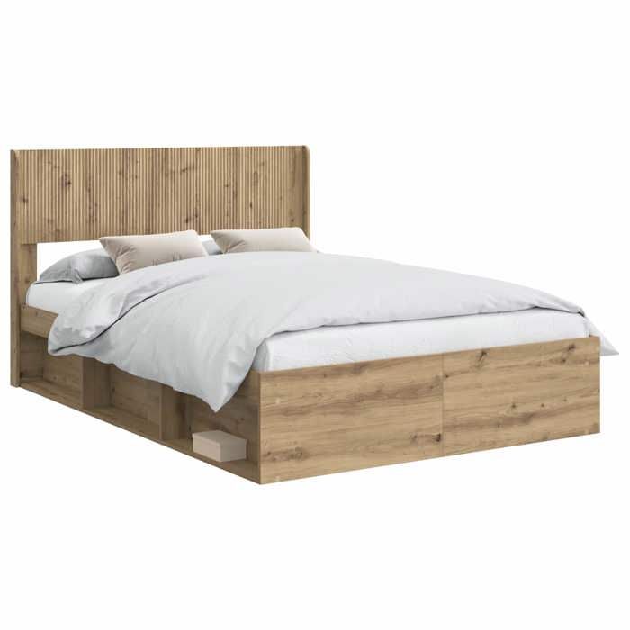 Lit coffre - Cadre de lit double avec rangement et tête de lit - vidaXL - chêne artisanal - bois dingénierie - 1265 x 193 x 100 cm