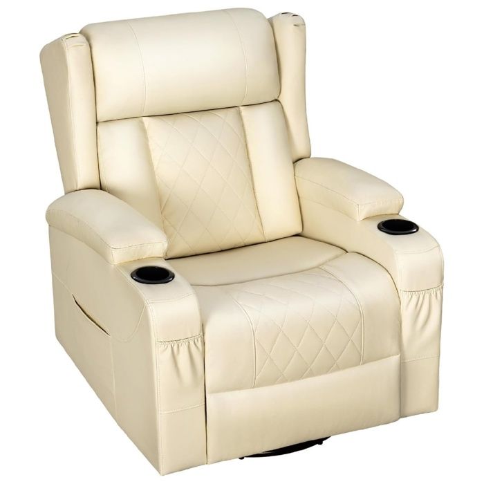 Fauteuil de relaxation pivotant en PU - WOLTU - Beige - Dossier inclinable - Fonction bascule - Repose-pieds - Porte-gobelet Fauteuil de relaxation pivotant en PU - WOLTU - Beige - Dossier inclinable - Fonction bascule - Repose-pieds - Porte-gobelet