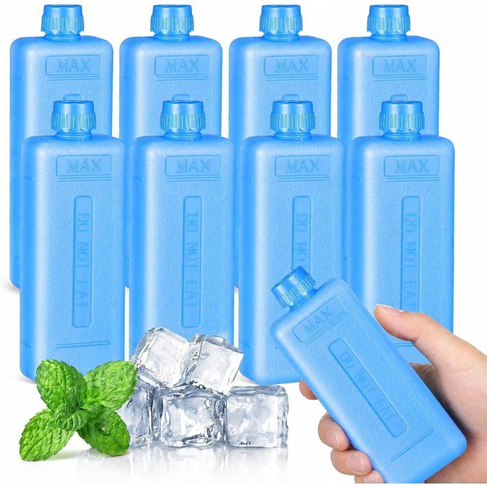 Lot de 8 blocs de glace réutilisables pour climatiseur pour boîte à déjeuner ventilateur glacières 115 x 4 x 3 cm bleu
