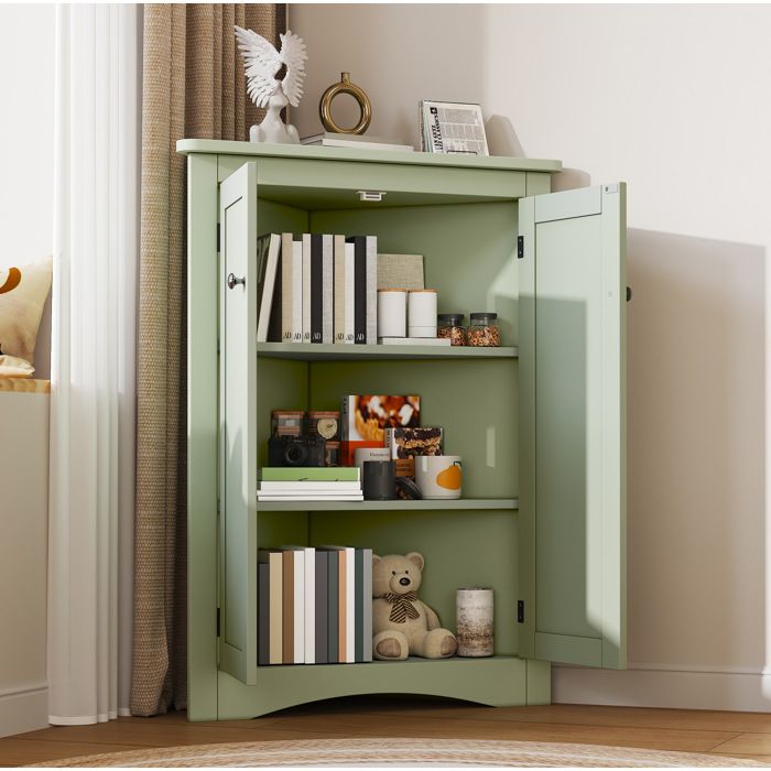 Meuble d’angle salle de bain vert 615 x 345 x 80 cm 2 portes 3 niveaux MDF laqué