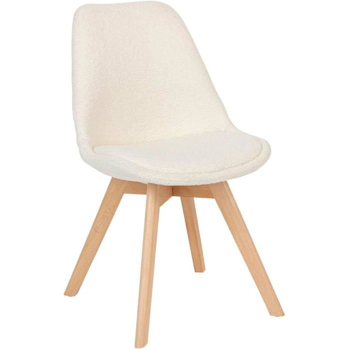 Chaise scandinave salle à manger - assise rembourrée tissu french terry blanc structure hêtre mousse intégrée - cuisine ou bureau