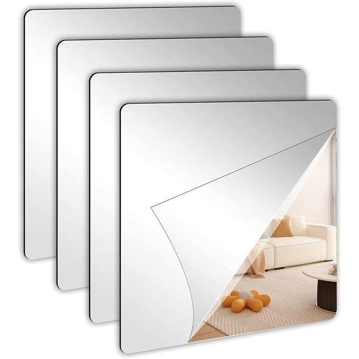 16 Pièces Miroir Mural Autocollant 10x10Cm Petits Carrés De Miroir Acrylique Adhésif Miroirs Souple À Coller Miroirs Décorat[AT67]
