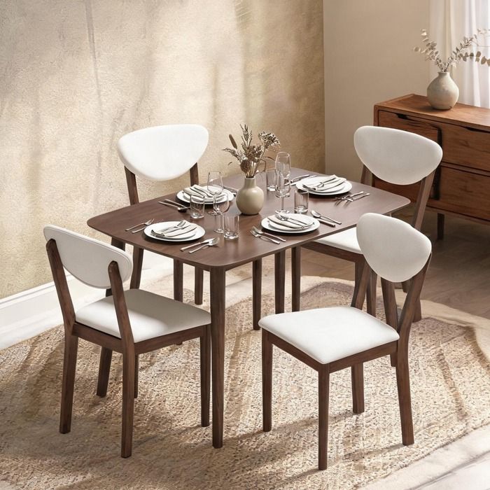 Table A Manger Avec Chaises en MDF Hévéa Crème 120 x 75 x 74.5 cm - Crème MDF Hévéa 120 x 75 x 74.5 cm Ref Q7KLVM