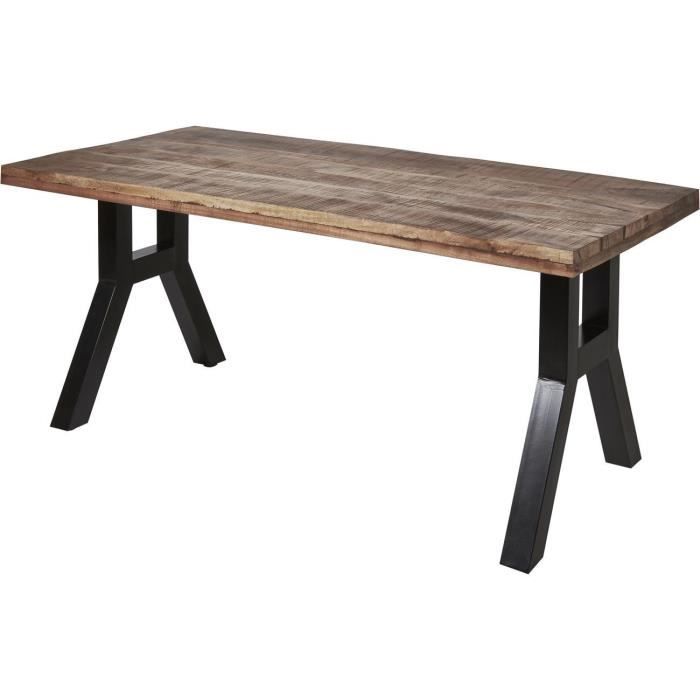 table de repas harrison noir et marron - plateau bois mango massif pieds metal 180 x 90