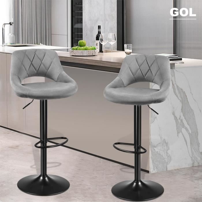 chaises de bar tabourets hauts creux du croissant - gol - gris clair - essentiel - réglable en hauteur - cuisine