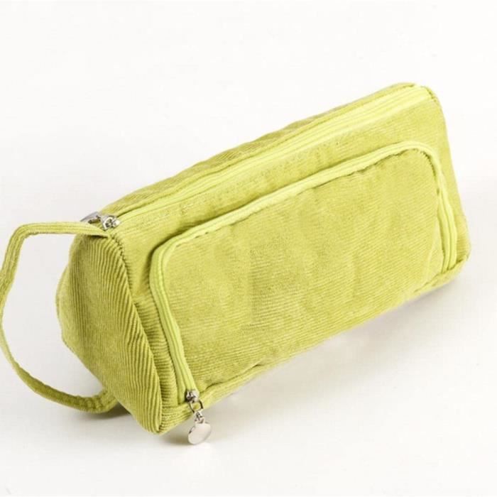 Grande Trousse à Crayons Double Couche En Velours Côtelé | 2 Compartiments, Poignée | Pour école, Bureau, Voyage