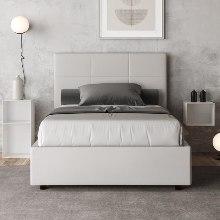 Lit coffre 1 place et demi - MIKA - 120x200 - Blanc - Sommier relevable - Design contemporain Lit coffre 1 place et demi - MIKA - 120x200 - Blanc - Sommier relevable - Design contemporain