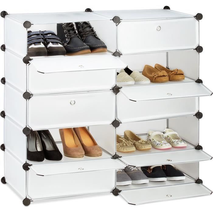 Relaxdays Meuble Chaussures 6 Casiers - Rangement Modulable Plastique Blanc, HxLxP 107x49x37 Cm