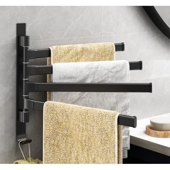 Porte-serviettes sans perçage pour salle de bains - Crochet pour vêtements  et serviettes -Couleur gris fusil - Longueur 70 cm