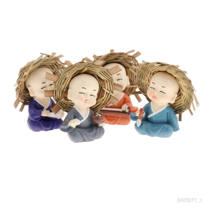 Figurine De Petit Moine En Résine - Décoration Mignonne Et Zen Pour La Maison, Bureau Ou Salon De Thé - 3
