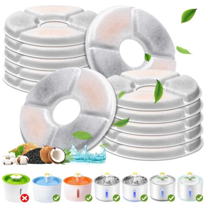 Filtre Fontaine Eau Chat,Lot de 12 Filtres De Remplacement pour Fontaine à Eau pour Chat 1.6L/2L/2.4L,Rond Filtre Remplacement