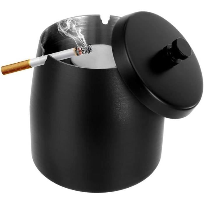 Cendrier pour cigarette JSVER en acier inoxydable, sans fumée et inodore avec couvercles, cendrier de table pour la maison, le bureau, l'extérieur, le balcon (noir Cendrier pour cigarette JSVER en acier inoxydable, sans fumée et inodore avec couvercles, cendrier de table pour la maison, le bureau, l'extérieur, le balcon (noir