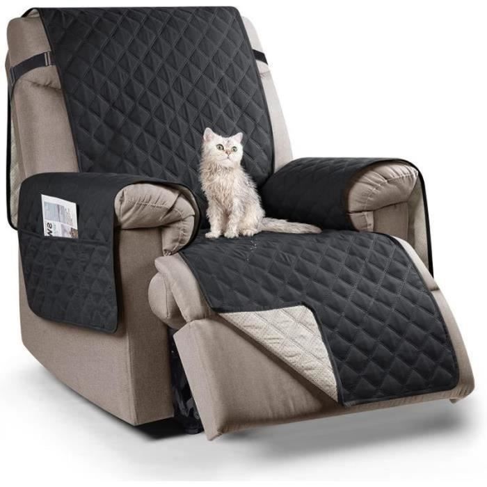 Housse de Fauteuil Relax avec Poche Couverture de Chaise Canapé Relax Housse Canapé Imperméable Noir 1 Place