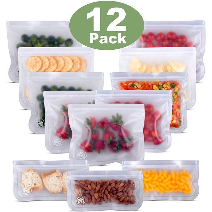 Lot de 12 Sac Congelation Réutilisable, 6 Pcs Multifonction Sac  Réutilisable Silicone pour Nourriture pour Légumes Fruits et Viande