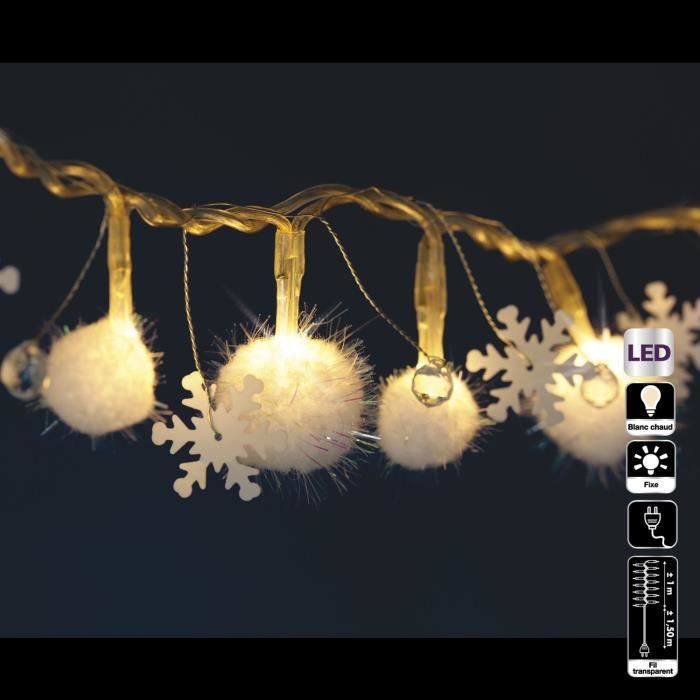 Guirlande lumineuse Noël - L. 95 cm - Boule flocon - Cdiscount Maison