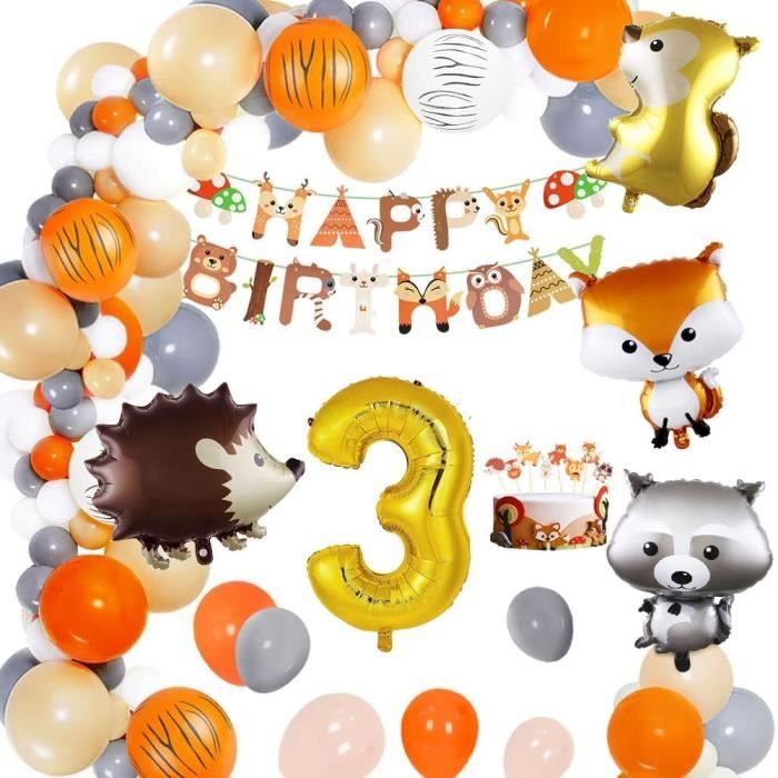 Décoration Anniversaire Garçon 3 Ans, Deco Anniversaire Animaux de la  forêt,Joyeux Anniversaire Bannière,Ballon Chiffre 3 Feui[814] - Cdiscount  Maison