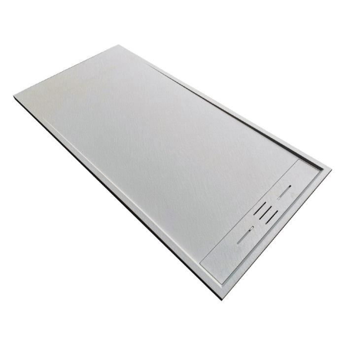 Receveur de douche extra plat SALVI en SoliCast® surface ardoisée gris - STANO - 90 x 150 cm - Résine - Gris