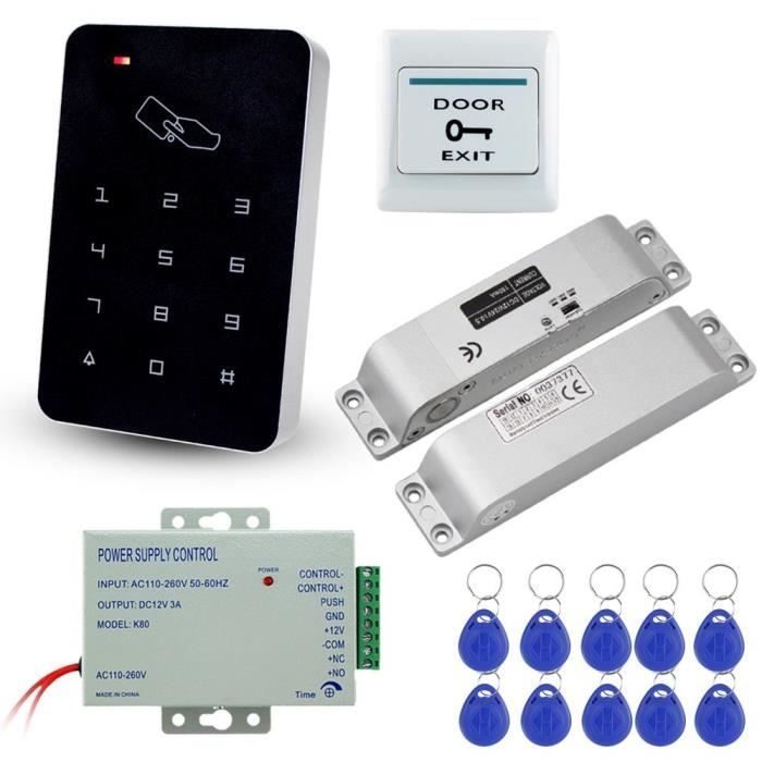 LIBO Kit Complet de Clavier de contrôle d'accès RFID 125KHz avec Serrure électronique de verrou électrique de DC12V, Alimentation
