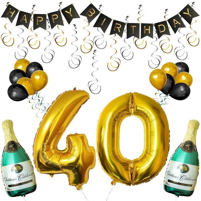 Belle Vous Lot De Decorations D Anniversaire 40 Ans Avec Ballons Et Banniere Happy Birthday Bouteilles De Champagne Gonflables Chif Cdiscount Maison