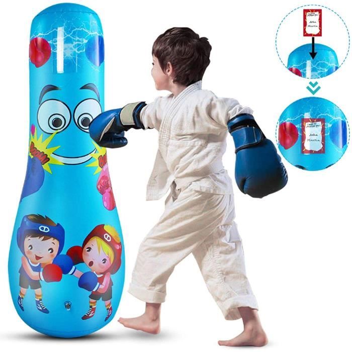 Sac De Frappe Gonflable Enfant 160 Cm Avec Gants - Base Stable Remplissable Eau/sable, Pour Boxe, Taekwondo 4-8 Ans