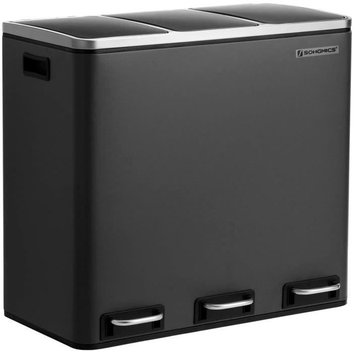 Poubelle Cuisine 3 x 18 L 3 compartiments 15 sacs poubelles noir dencre