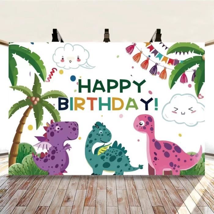 Toile de fond pour arche Joyeux Anniversaire thème dessin animé dinosaure