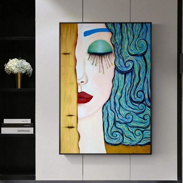 Affiche Murale Gustav Klimt - Larme Peinture à L'Huile Sur Toile, Portrait Abstrait Élégant 60x80 Cm Sans Cadre