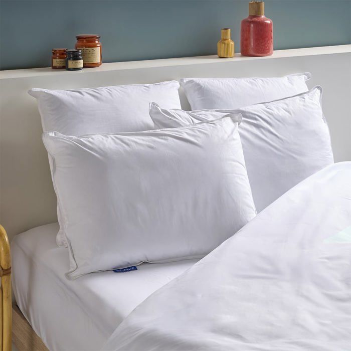 Lot de 2 Oreillers Mémoire de forme mixte Anti-acariens 50x70cm - Confort réglable - Barrettes de mousse et polyester - BLEU CALIN