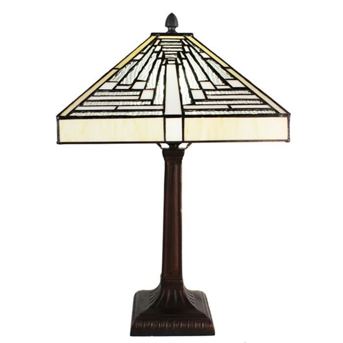 Lampe de table Tiffany 31x31x48 cm Blanc Gris Verre Plastique Carré 5LL-6286