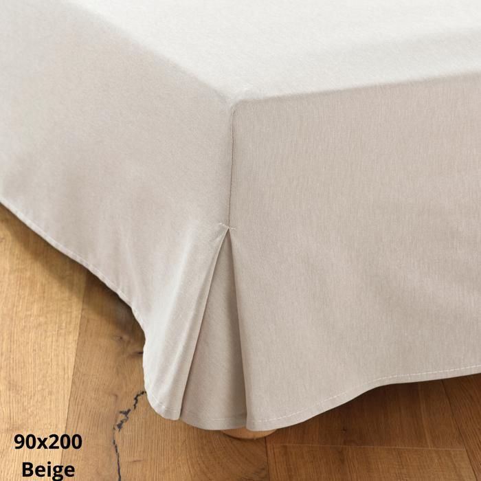 Cache sommier - DAHLICA - 90x200 - Beige - Coton/Polyester 70/30 - Volants 30 cm