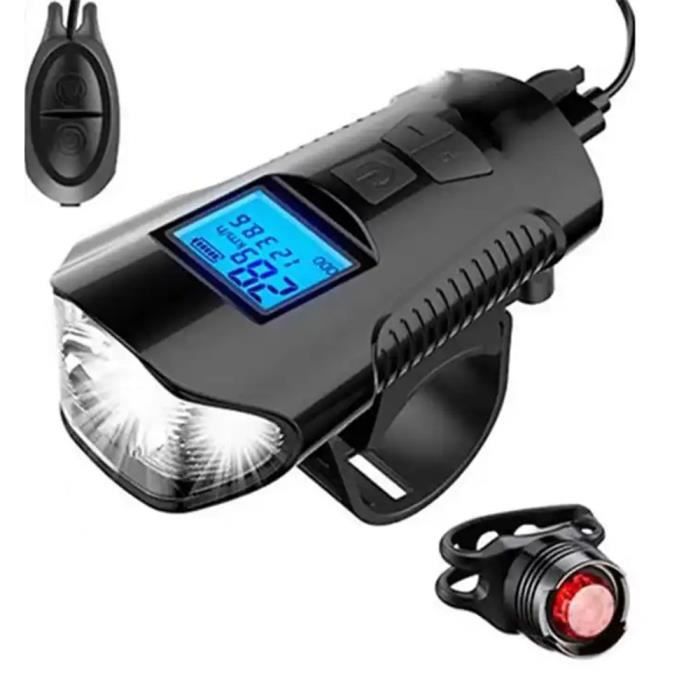 DAMILY® LED vélo lumière - Avec arrière lumière - Rechargeable - avec compteur de vitesse de vélo odomètre