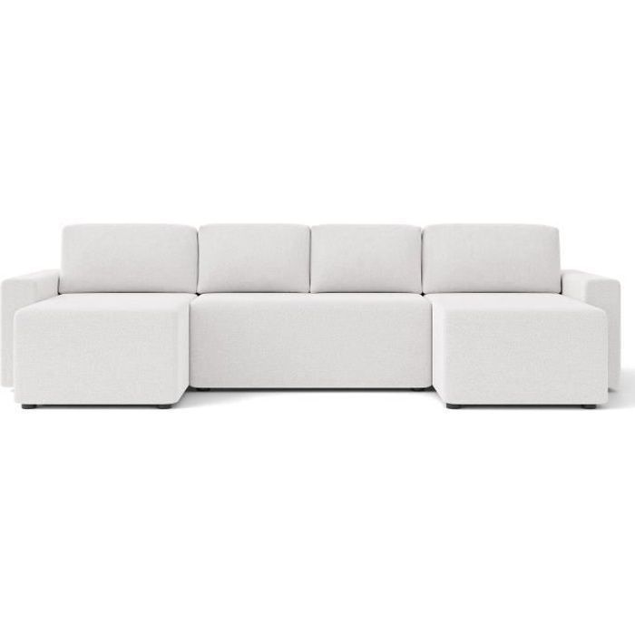 Canapé d'angle 6 places Blanc Tissu Moderne Confort