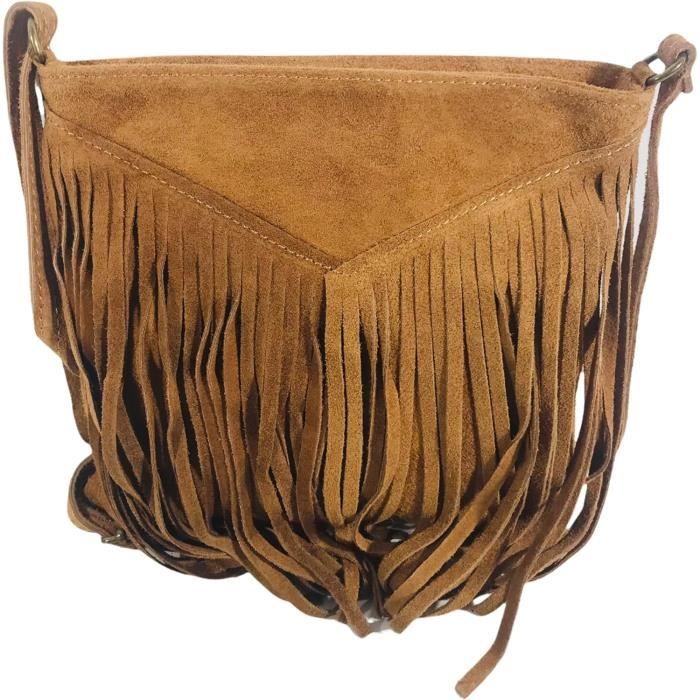 Sac ?? Main Femme Cuir Veritable Fa?�on Daim Italien ?? Bandouli?�re Port?� Epaule ?? Franges-Camel 