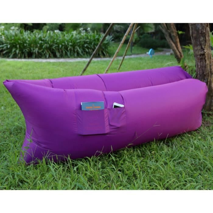 Canapé-lit Convertible En Tissu Violet - 220cm - Avec Coussins
