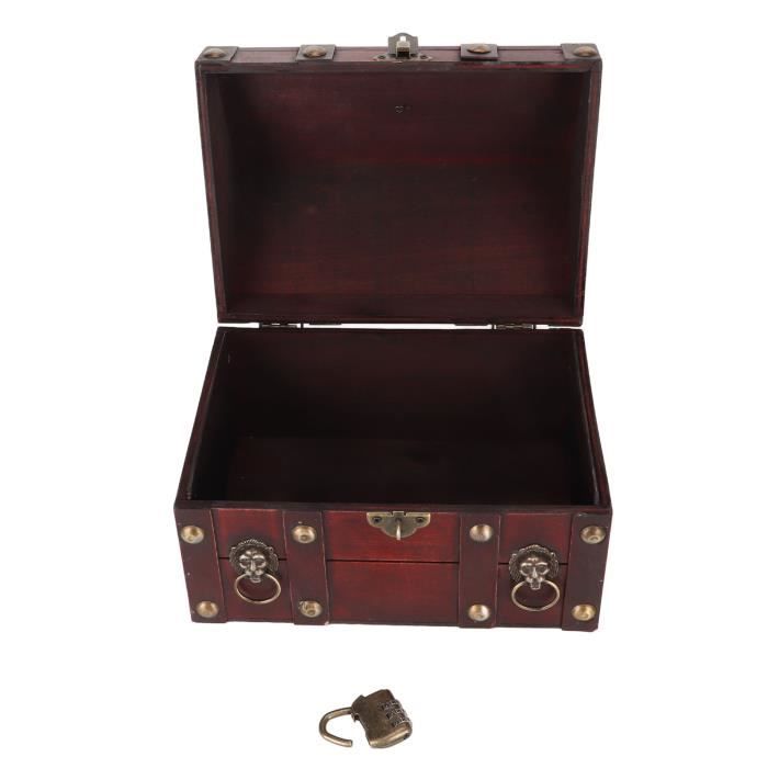 Coffre Au Trésor Vintage En Bois 18x11,5x10,5cm - Avec Serrure - Déco Rangement Bijoux Souvenirs
