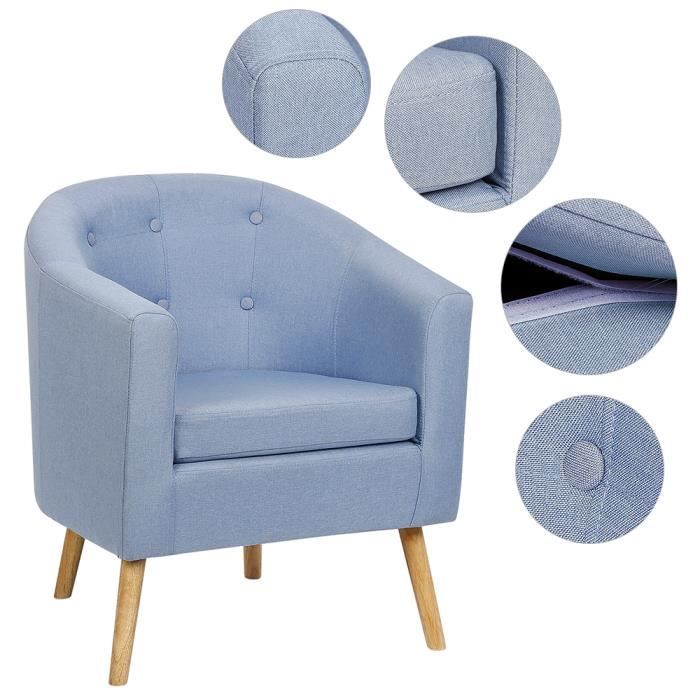 Fauteuil scandinave en lin - HOMEWELL - Bleu - Relaxation - 1 place - Avec accoudoirs