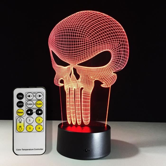 Lampe De Table 3D à Illusion Optique - 7 Couleurs Changeantes, Commande Tactile - Alimentation USB - Forme Dent