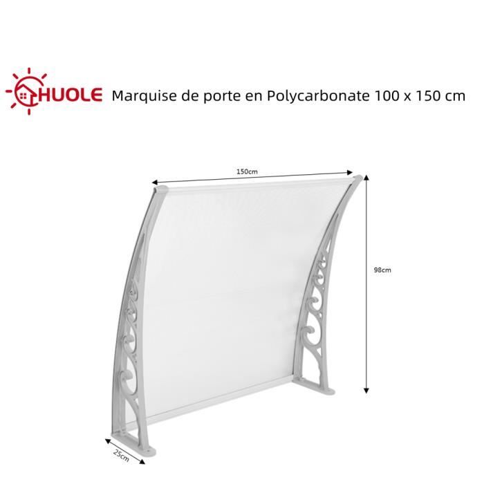 HUOLE Marquise de porte en Polycarbonate 100 x 150 cm