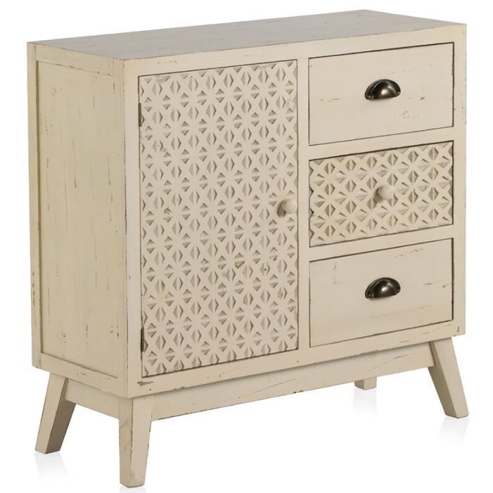 Commode en panneaux MDF coloris crème avec pieds en sapin massif