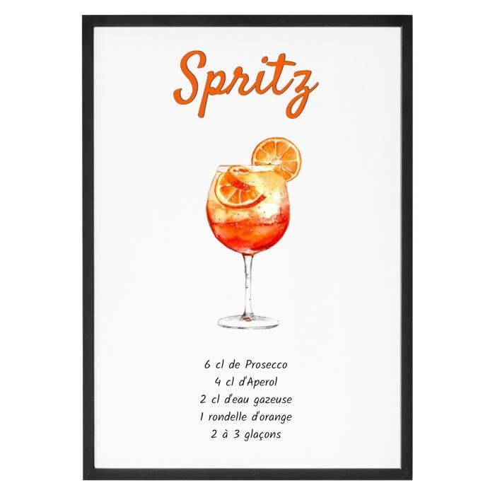 Affiche Cocktail Spritz - Tableau décoration murale - Confectionné en France - Format A4
