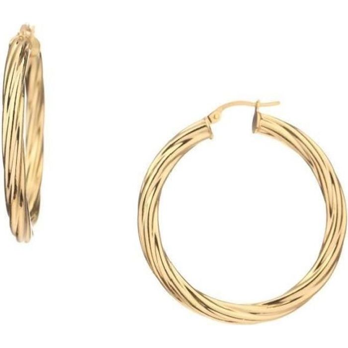 Charmant Boucles d'oreilles Créoles italien solide or jaune 18K fermeture pression MADE IN ITALY Charmant Boucles d'oreilles Créoles italien solide or jaune 18K fermeture pression MADE IN ITALY