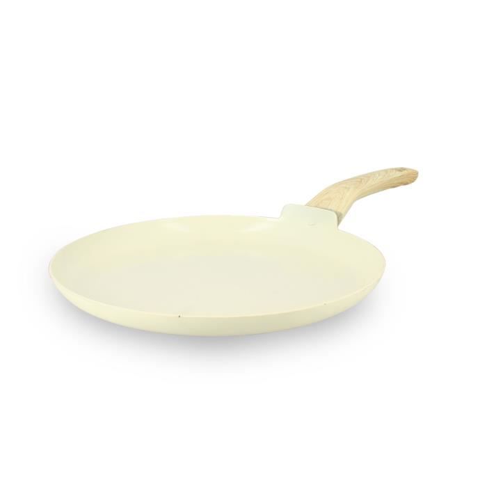 menastyl - crêpière crème 26cm en aluminium induction poignée effet bois