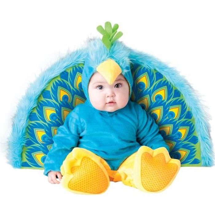 Déguisement Paon pour bébé - Premium - Multicolore - Polyester - Combinaison, cagoule, chaussons, queue