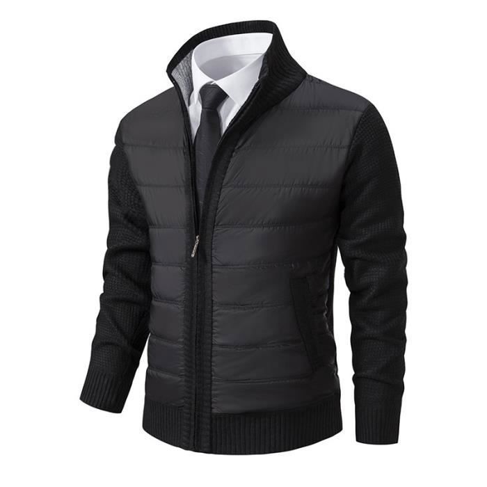 Gilet Homme Chaud Gilet Homme Ouvrez Front Zipp avec Doublure Cardigan homme Col Droit Manche Longue avec 2 Poches Noir