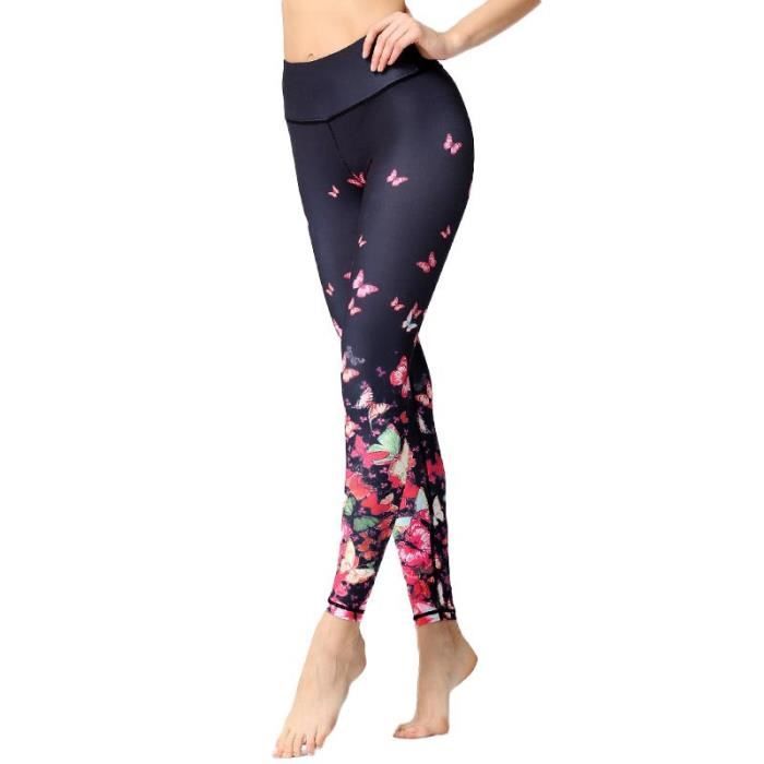 Legging de Sport Fitness Yoga Femme Imprim Paon et Papillon