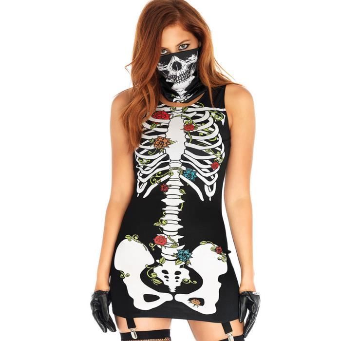 Femmes Halloween Cosplay Costume O Cou Squelette Humain Imprimer Robe Sans Manches Noir Noir Cdiscount Pret A Porter