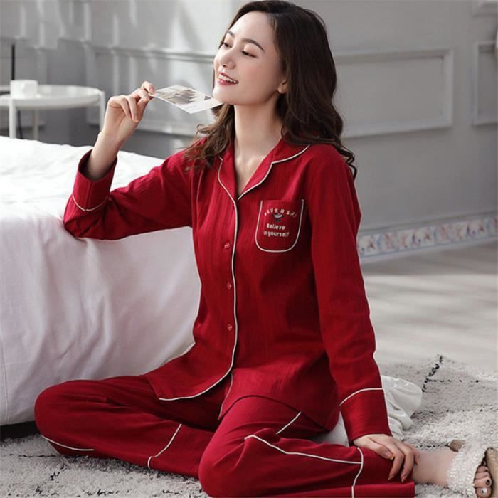 Klagen grafisch bloemblad PYJAMA Femme - Homewear Ensemble Pyjamas coton Manche longue Confortable -  rouge NY™ Rouge - Cdiscount Prêt-à-Porter