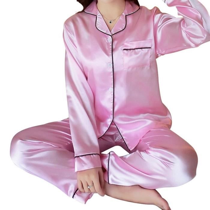 Pyjama en soie long Ensemble de pyjama en Satin de soie pour Femme
